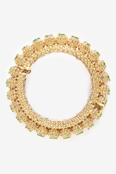 Ruby Raang_Gold Plated Pearls, Stones Embellished Bangle _Online_at_Aza_Fashions
