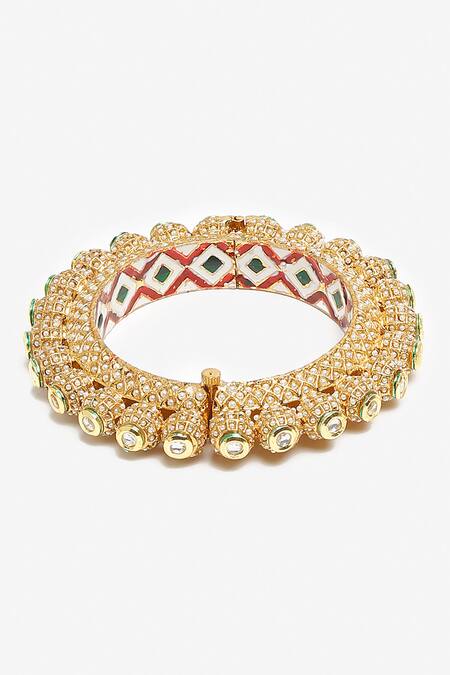 Buy_Ruby Raang_Gold Plated Pearls, Stones Embellished Bangle _Online_at_Aza_Fashions