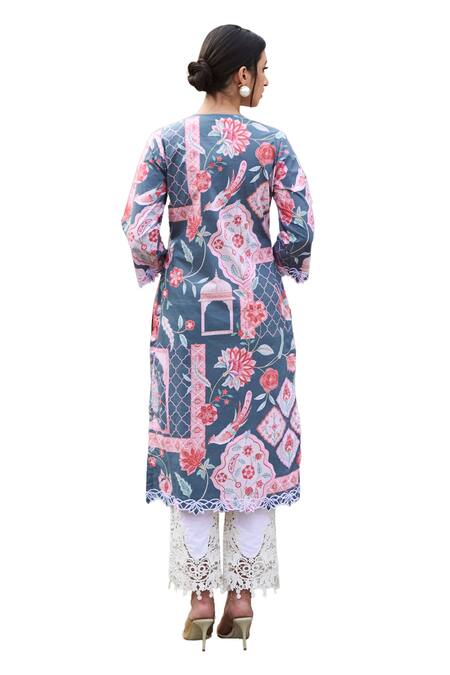 Sage Saga Grey Lawn Cotton Printed Mughal Round Kurta Online at Aza Fashions Sage Saga_Grey Lawn Cotton Printed Mughal Round Kurta _Online_at_Aza_Fashions
