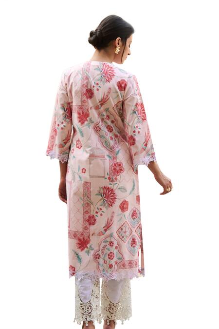 Buy Sage Saga Pink Lawn Cotton Printed Mughal Round Kurta Online at Aza Fashions Buy_Sage Saga_Pink Lawn Cotton Printed Mughal Round Kurta _Online_at_Aza_Fashions