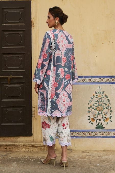 Shop_Sage Saga_Ivory Chanderi Printed Floral Salwar_at_Aza_Fashions