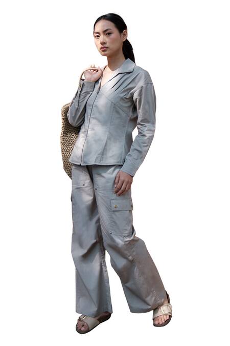 Buy The Terra Tribe Grey Organic Cotton Solid Parachute Trousers Online at Aza Fashions Buy_The Terra Tribe_Grey Organic Cotton Solid Parachute Trousers_Online_at_Aza_Fashions
