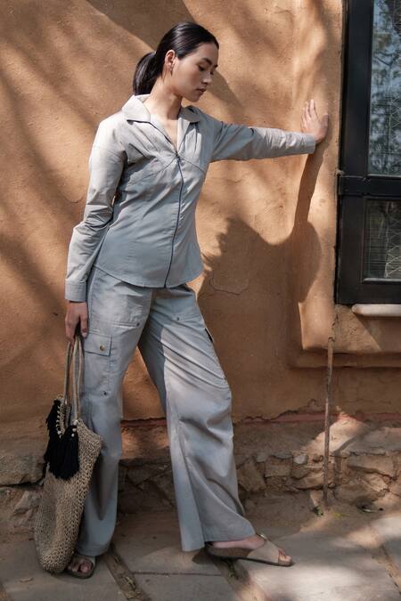 The Terra Tribe Grey Organic Cotton Solid Parachute Trousers at Aza Fashions The Terra Tribe_Grey Organic Cotton Solid Parachute Trousers_at_Aza_Fashions