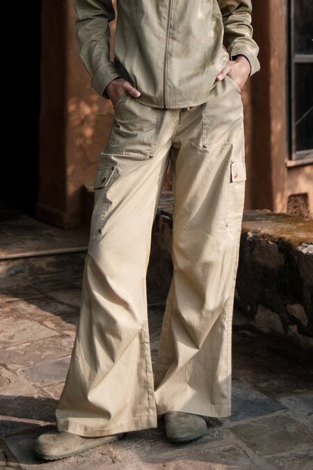 The Terra Tribe Beige Organic Cotton Solid Parachute Trousers Online at Aza Fashions The Terra Tribe_Beige Organic Cotton Solid Parachute Trousers_Online_at_Aza_Fashions