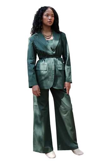 The Terra Tribe Green Organic Cotton Solid Lapel Collar Plain Oversized Blazer Online at Aza Fashions The Terra Tribe_Green Organic Cotton Solid Lapel Collar Plain Oversized Blazer_Online_at_Aza_Fashions