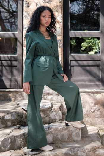 Buy The Terra Tribe Green Organic Cotton Solid Lapel Collar Plain Oversized Blazer Online at Aza Fashions Buy_The Terra Tribe_Green Organic Cotton Solid Lapel Collar Plain Oversized Blazer_Online_at_Aza_Fashions