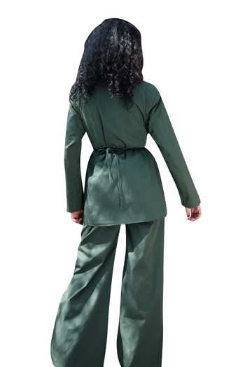 The Terra Tribe Green Organic Cotton Solid Lapel Collar Plain Oversized Blazer at Aza Fashions The Terra Tribe_Green Organic Cotton Solid Lapel Collar Plain Oversized Blazer_at_Aza_Fashions