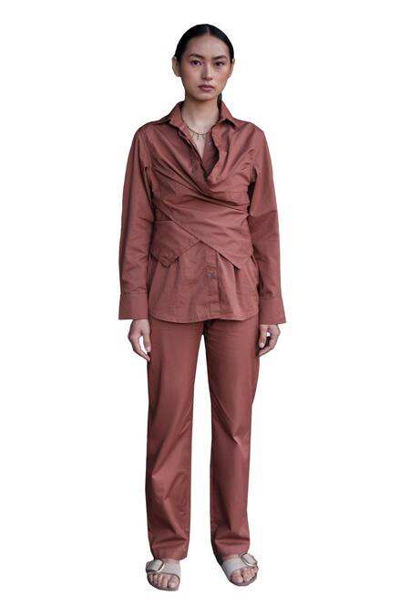 The Terra Tribe_Brown Organic Cotton Solid Plain Straight-legged Pant_Online_at_Aza_Fashions