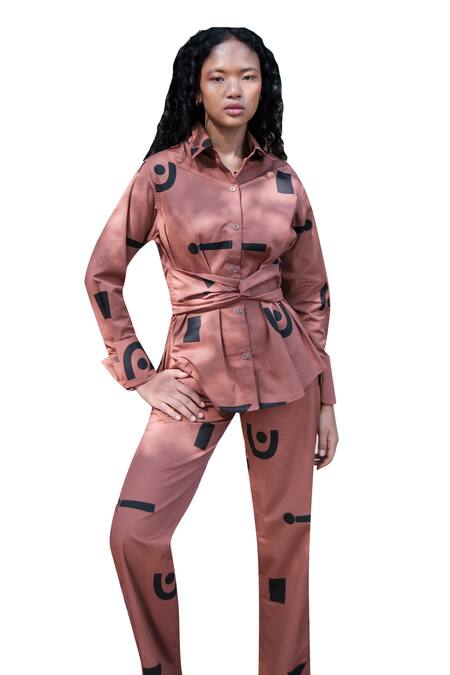 The Terra Tribe_Brown Organic Cotton Printed Triangle Pattern Straight-legged Pant_Online_at_Aza_Fashions