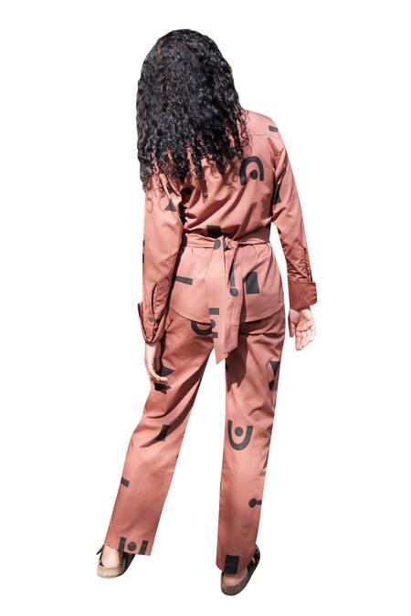 Buy_The Terra Tribe_Brown Organic Cotton Printed Triangle Pattern Straight-legged Pant_Online_at_Aza_Fashions