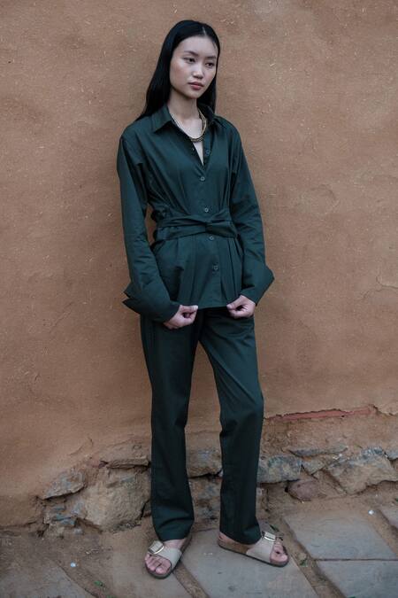 The Terra Tribe_Green Organic Cotton Solid Straight-legged Pant_Online_at_Aza_Fashions