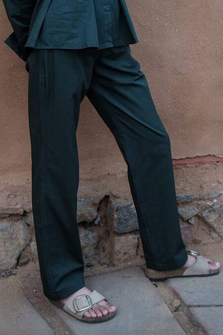 Buy_The Terra Tribe_Green Organic Cotton Solid Straight-legged Pant_Online_at_Aza_Fashions