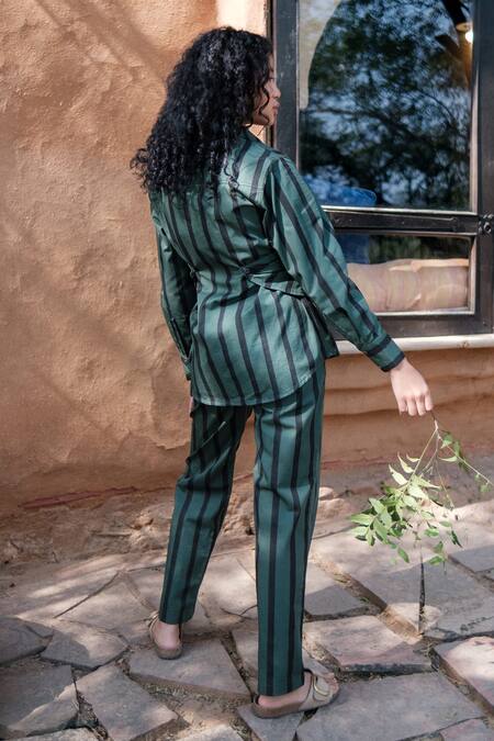 The Terra Tribe Green Organic Cotton Printed Striped Pattern Straight-legged Pant at Aza Fashions The Terra Tribe_Green Organic Cotton Printed Striped Pattern Straight-legged Pant_at_Aza_Fashions