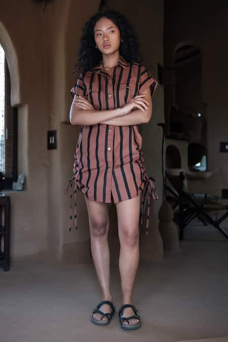 The Terra Tribe Sunrise Stripe Print Shirt Dress 