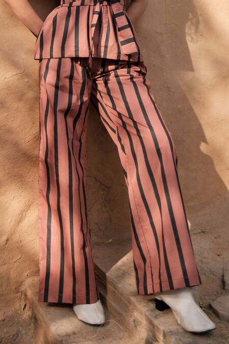 Buy_The Terra Tribe_Brown Organic Cotton Printed Stripe Friday Flared Pant_Online_at_Aza_Fashions