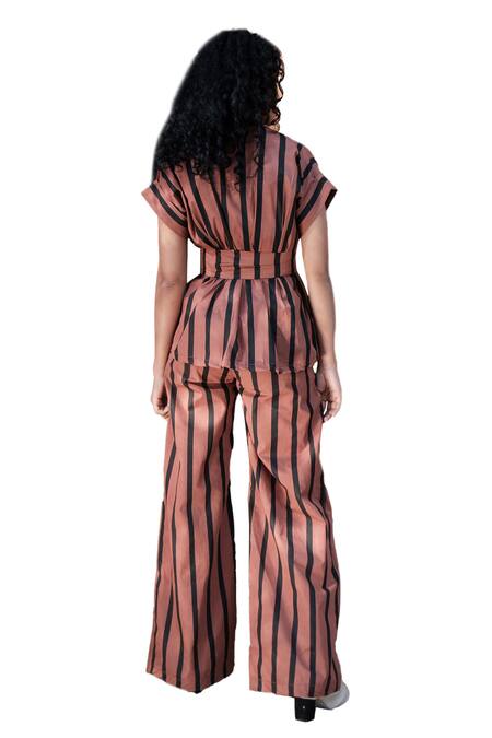 Buy_The Terra Tribe_Brown Organic Cotton Printed Stripe Friday Flared Pant