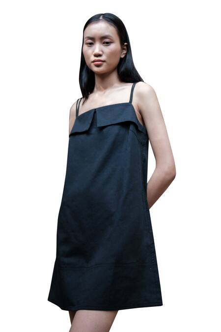 The Terra Tribe_Black Organic Cotton Solid Square Rachel Slip Dress_Online_at_Aza_Fashions