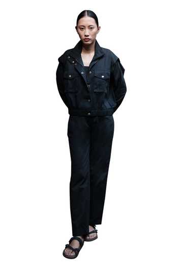 Buy_The Terra Tribe_Black Organic Cotton Solid High Neck Collar Sheldon Cropped Jacket_Online_at_Aza_Fashions