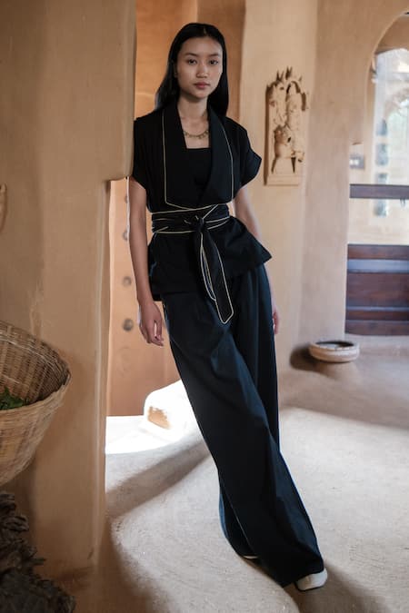 Shop_The Terra Tribe_Black Organic Cotton Solid Friday Flared Pant_at_Aza_Fashions