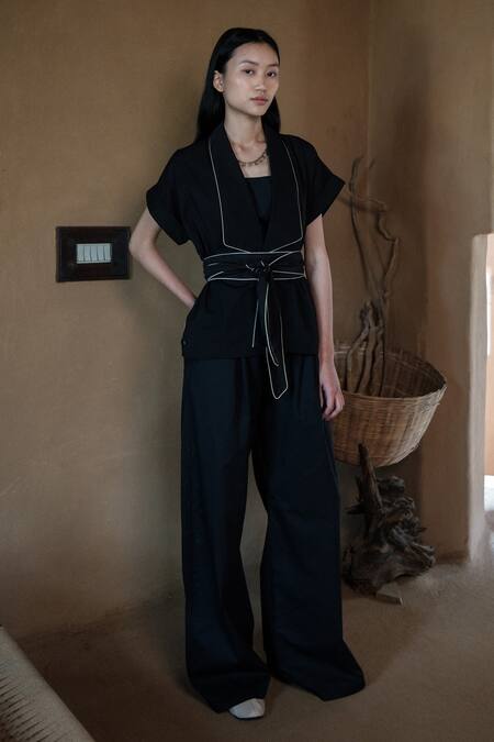 The Terra Tribe_Black Organic Cotton Solid Friday Flared Pant_at_Aza_Fashions