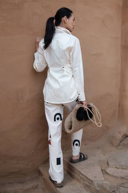 Shop The Terra Tribe Off White Organic Cotton Plain Collared Seattle Wrapped Shirt at Aza Fashions Shop_The Terra Tribe_Off White Organic Cotton Plain Collared Seattle Wrapped Shirt_at_Aza_Fashions