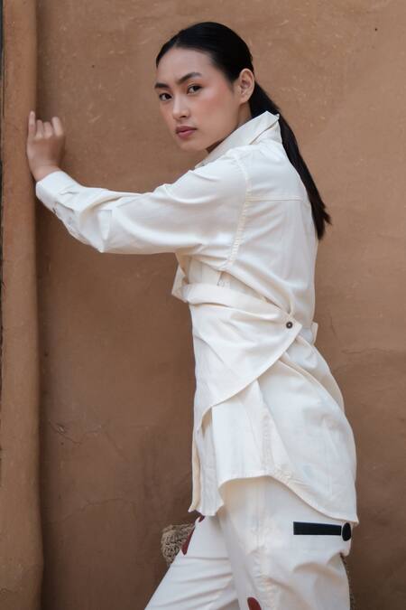 Buy The Terra Tribe Off White Organic Cotton Plain Collared Seattle Wrapped Shirt Online at Aza Fashions Buy_The Terra Tribe_Off White Organic Cotton Plain Collared Seattle Wrapped Shirt_Online_at_Aza_Fashions