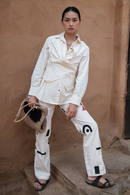 Shop The Terra Tribe Off White Organic Cotton Plain Collared Seattle Wrapped Shirt Online at Aza Fashions Shop_The Terra Tribe_Off White Organic Cotton Plain Collared Seattle Wrapped Shirt_Online_at_Aza_Fashions