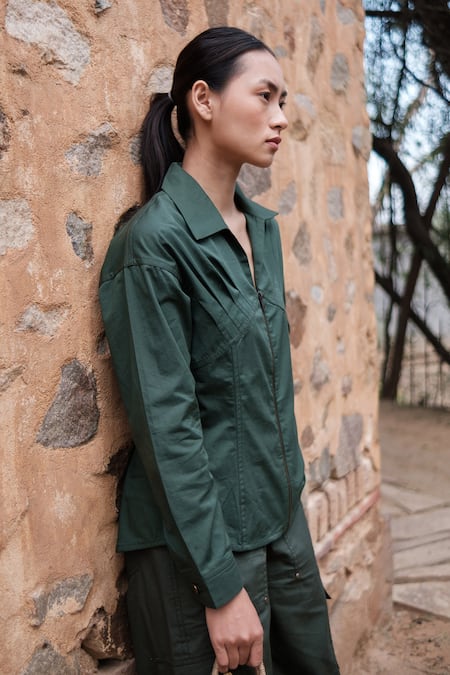 Buy The Terra Tribe Green Organic Cotton Plain Collared Arizona Full Sleeve Shirt Online at Aza Fashions Buy_The Terra Tribe_Green Organic Cotton Plain Collared Arizona Full Sleeve Shirt_Online_at_Aza_Fashions