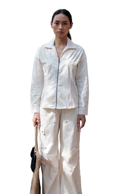 Buy_The Terra Tribe_Off White Organic Cotton Plain Collared Arizona Full Sleeve Shirt_Online_at_Aza_Fashions