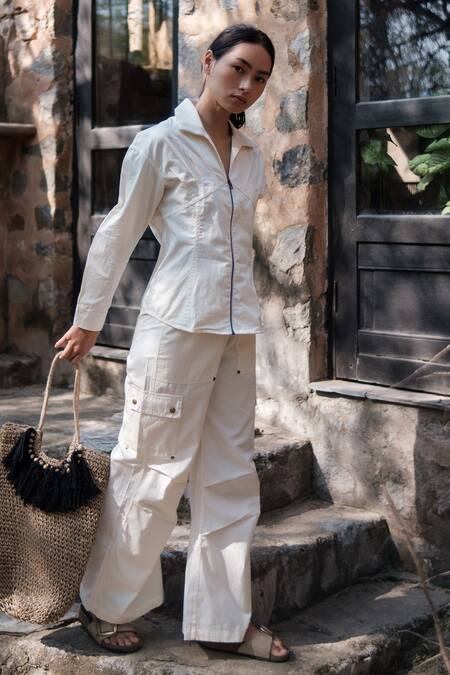 The Terra Tribe_Off White Organic Cotton Plain Collared Arizona Full Sleeve Shirt_at_Aza_Fashions