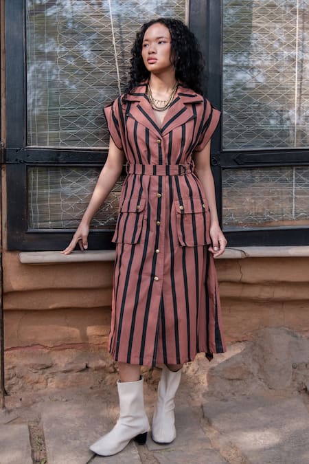 The Terra Tribe Harajuku Trench Striped Dress With Belt 