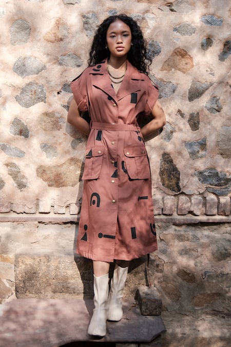 The Terra Tribe Harajuku Trench Abstract Print Dress With Belt 