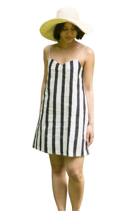 Buy_The Terra Tribe_Black Linen Printed Striped Sweetheart California Slip Dress_Online_at_Aza_Fashions
