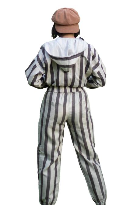 The Terra Tribe Grey Linen Twill Printed Stripe Sunrise Worker Pant at Aza Fashions The Terra Tribe_Grey Linen Twill Printed Stripe Sunrise Worker Pant_at_Aza_Fashions