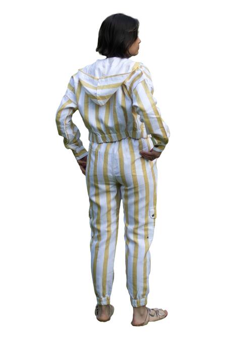 Buy_The Terra Tribe_Yellow Linen Twill Printed Stripe Sunrise Worker Pant_Online_at_Aza_Fashions
