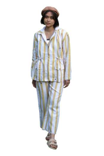 The Terra Tribe_Yellow Linen Twill Printed Stripe Infinity Flared Pant_Online_at_Aza_Fashions