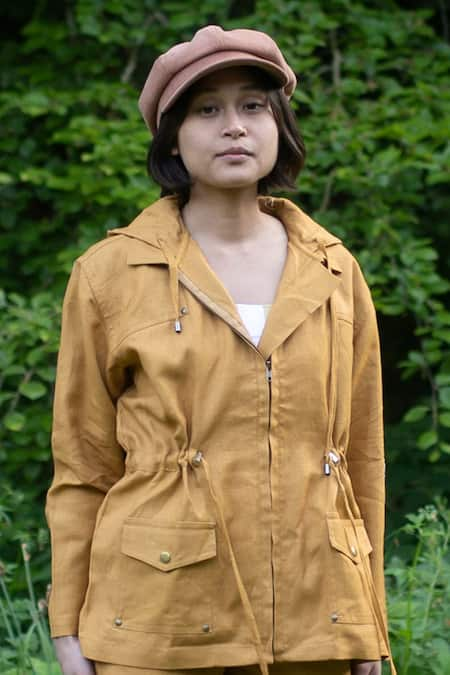 The Terra Tribe Yellow Linen Twill Plain Collar Nelson Utility Solid Jacket 