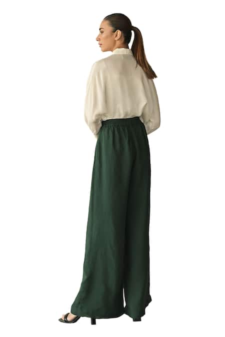 Buy_Somya Goyal_Green Super Organza Solid Parallel High-waisted Flared Trouser