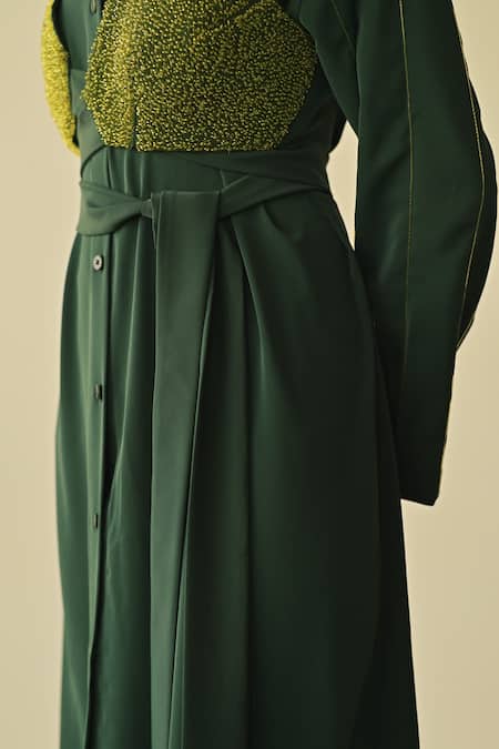 Buy_Somya Goyal_Green Tissue Collared Scrunched Sleeve Shirt Dress_Online_at_Aza_Fashions