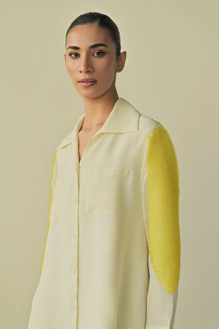 Somya Goyal_Off White 95% Microfibre Faille Embroidered Pvc Loop Night Sky Patch Shirt_at_Aza_Fashions