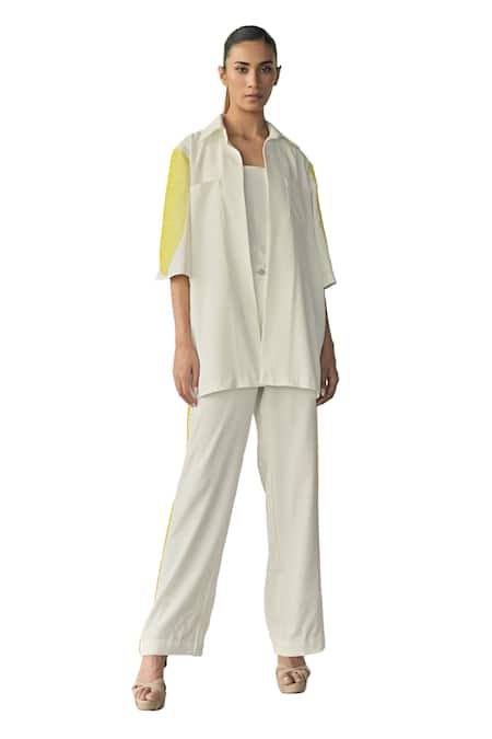 Somya Goyal_White 95% Microfibre Faille Embroidered Pvc Loop Crystal Patch Pocket Shirt_Online_at_Aza_Fashions