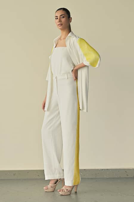 Shop_Somya Goyal_White 95% Microfibre Faille Embroidered Pvc Loop Crystal Patch Pocket Shirt_Online_at_Aza_Fashions