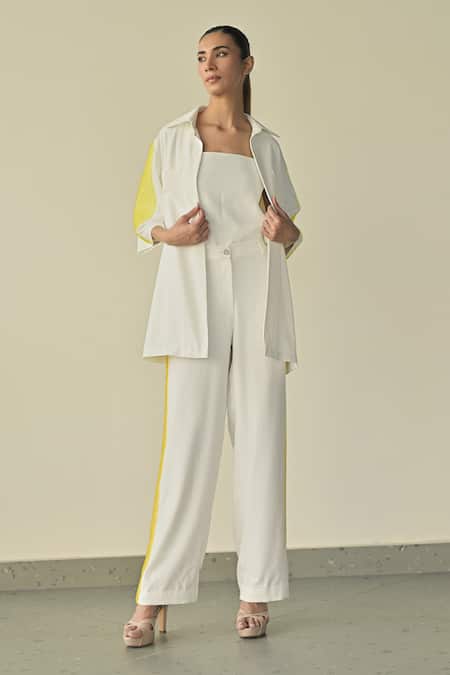 Buy_Somya Goyal_White 95% Microfibre Faille Embroidered Pvc Loop Crystal Patch Pocket Shirt