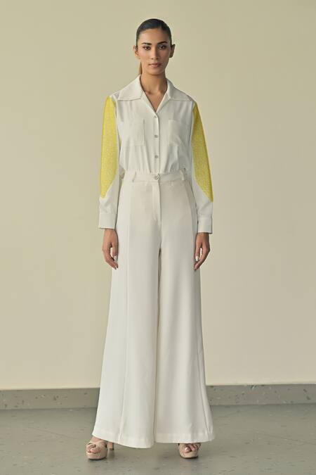 Somya Goyal_White Stella Embroidered Pvc Loop Collar Night Sky Patch Pocket Shirt_Online_at_Aza_Fashions