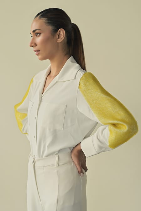 Shop_Somya Goyal_White Stella Embroidered Pvc Loop Collar Night Sky Patch Pocket Shirt_Online_at_Aza_Fashions