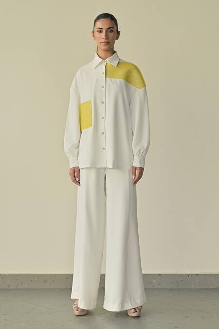 Somya Goyal_White 95% Microfibre Faille Embroidered Pvc Loop Collar Box Shirt_Online_at_Aza_Fashions