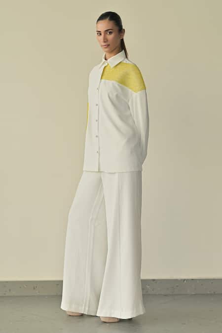 Buy_Somya Goyal_White 95% Microfibre Faille Embroidered Pvc Loop Collar Box Shirt_Online_at_Aza_Fashions