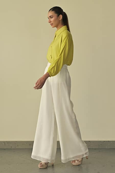 Buy_Somya Goyal_Green Paper Silk Embroidered Pvc Loop Collar Shirt_Online_at_Aza_Fashions