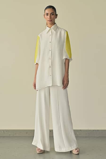 Somya Goyal_White Organza Embroidered Pvc Loop Collar Crystal Shirt_Online_at_Aza_Fashions