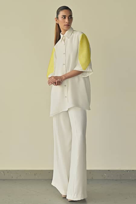 Buy_Somya Goyal_White Organza Embroidered Pvc Loop Collar Crystal Shirt_Online_at_Aza_Fashions